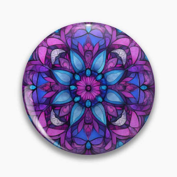 Item preview, Vintage Shabby Chic Stained Glass Floral Mandala | Purple Blue Mosaic Pattern designed and sold by GrinGalore.