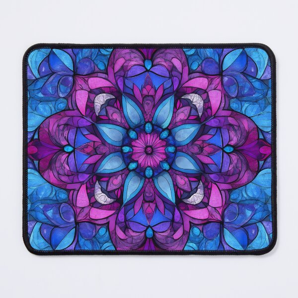 Item preview, Vintage Shabby Chic Stained Glass Floral Mandala | Purple Blue Mosaic Pattern designed and sold by GrinGalore.