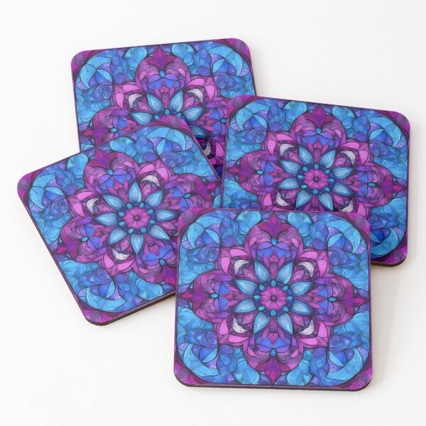 Item preview, Vintage Shabby Chic Stained Glass Floral Mandala | Purple Blue Mosaic Pattern designed and sold by GrinGalore.
