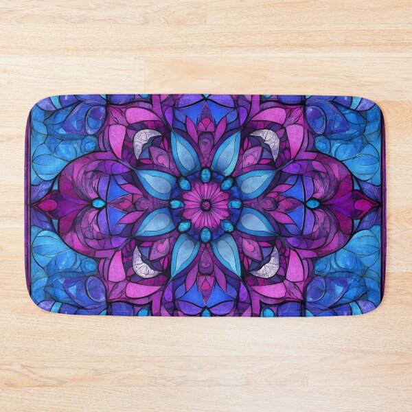 Item preview, Vintage Shabby Chic Stained Glass Floral Mandala | Purple Blue Mosaic Pattern designed and sold by GrinGalore.