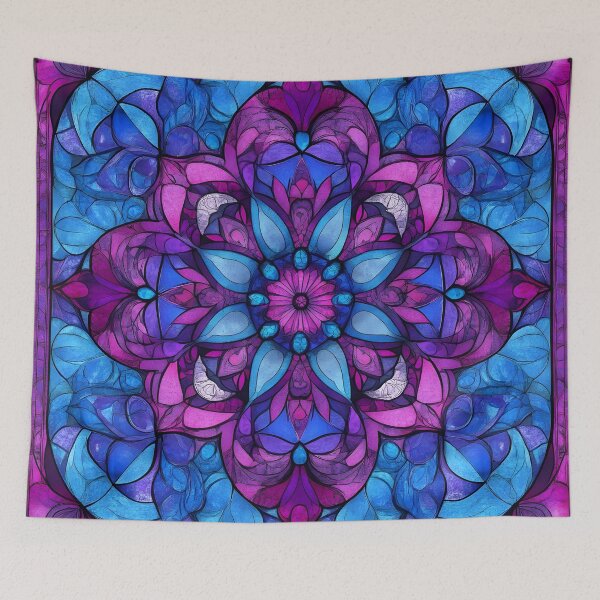 Item preview, Vintage Shabby Chic Stained Glass Floral Mandala | Purple Blue Mosaic Pattern designed and sold by GrinGalore.