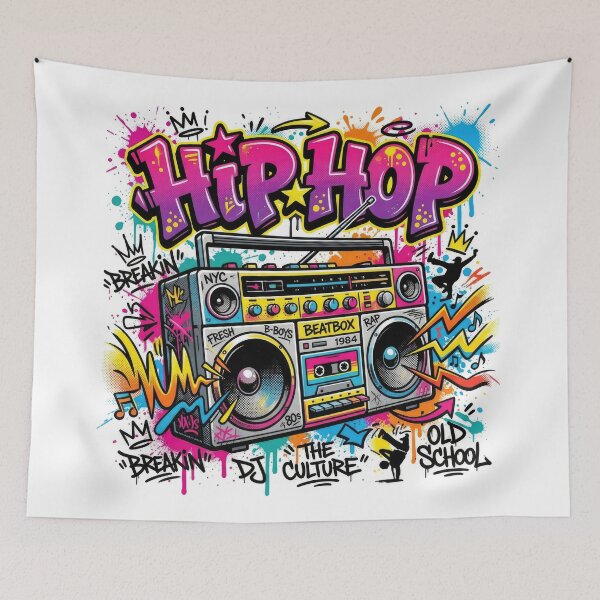 Item preview, Hip Hop Retro Boombox Graffiti Illustration designed and sold by Rahat3344.