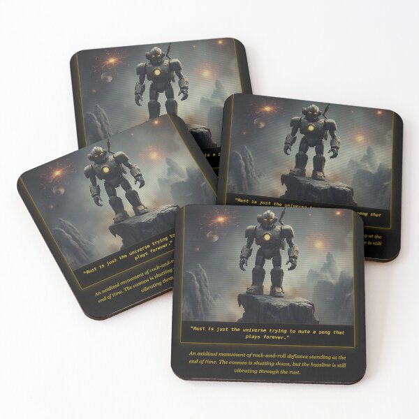 Item preview, Cosmic Rust & Defiance - Retro Cyberpunk Mech Art Print designed and sold by Elias & Gem Protocol - Aetheric Code Scribe.