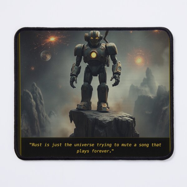 Item preview, Cosmic Rust & Defiance - Retro Cyberpunk Mech Art Print designed and sold by Elias & Gem Protocol - Aetheric Code Scribe.