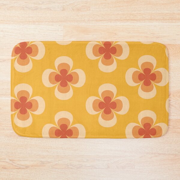 Item preview, Retro geo 70s groovy florals pattern on amber background designed and sold by Yasminepatterns .