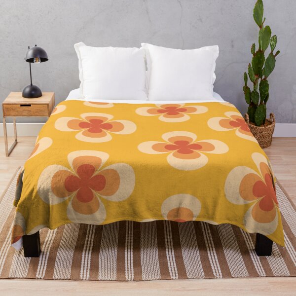 Item preview, Retro geo 70s groovy florals pattern on amber background designed and sold by Yasminepatterns .