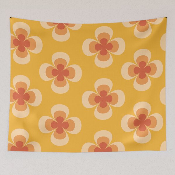 Item preview, Retro geo 70s groovy florals pattern on amber background designed and sold by Yasminepatterns .
