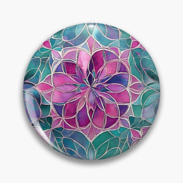 Item preview, Magenta & Mint Stained Glass Floral Mandala Pattern | Watercolor Mosaic Background designed and sold by GrinGalore.