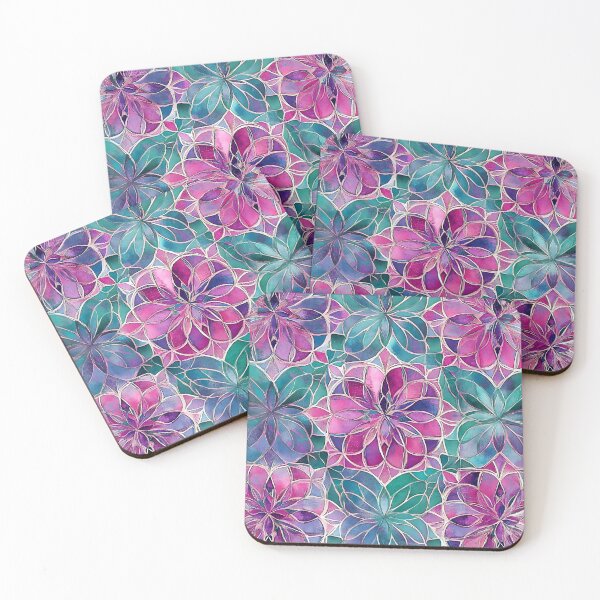 Item preview, Magenta & Mint Stained Glass Floral Mandala Pattern | Watercolor Mosaic Background designed and sold by GrinGalore.