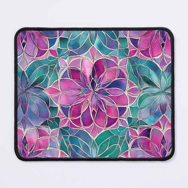 Item preview, Magenta & Mint Stained Glass Floral Mandala Pattern | Watercolor Mosaic Background designed and sold by GrinGalore.