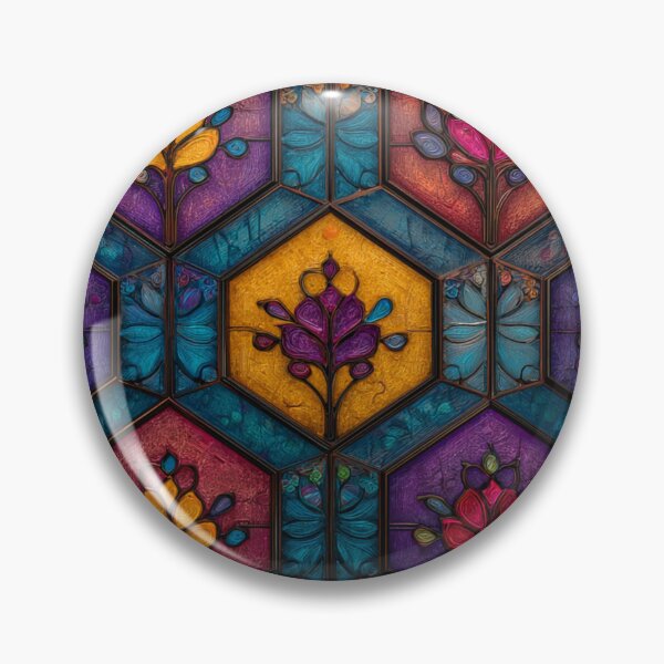 Item preview, Colorful Hexagon Stained Glass Floral Pattern | Vintage Mosaic Geometric Background designed and sold by GrinGalore.
