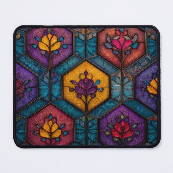Item preview, Colorful Hexagon Stained Glass Floral Pattern | Vintage Mosaic Geometric Background designed and sold by GrinGalore.