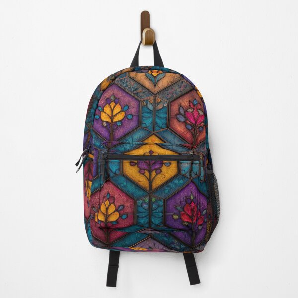 Item preview, Colorful Hexagon Stained Glass Floral Pattern | Vintage Mosaic Geometric Background designed and sold by GrinGalore.