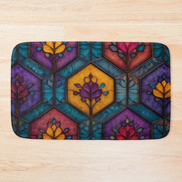 Item preview, Colorful Hexagon Stained Glass Floral Pattern | Vintage Mosaic Geometric Background designed and sold by GrinGalore.