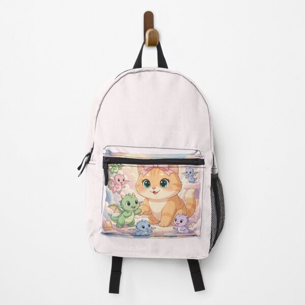 Item preview, cute cat playing with baby dragons on clouds designed and sold by Luna's World - Moody Vibes Studio.