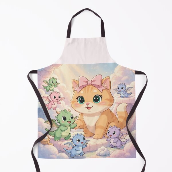 Item preview, cute cat playing with baby dragons on clouds designed and sold by Luna's World - Moody Vibes Studio.
