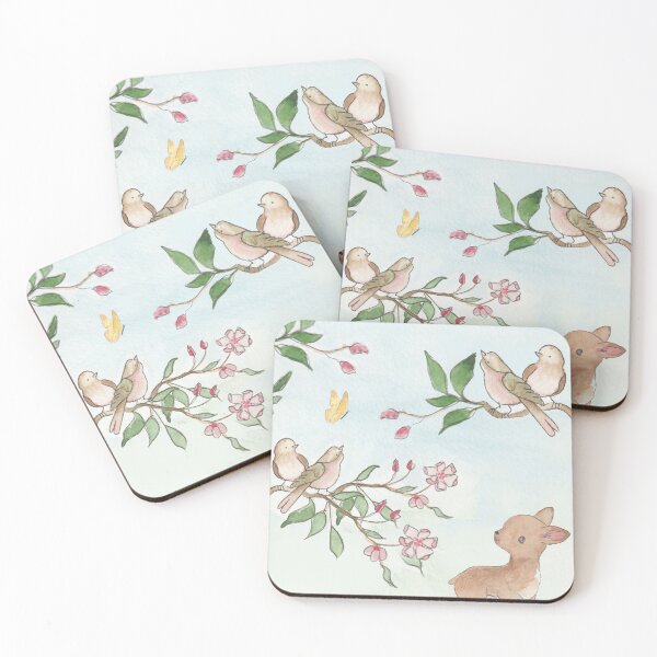 Item preview, Watercolour Deer with Robin Birds & Butterflies – Memorial Nature Art designed and sold by LLilyArt.