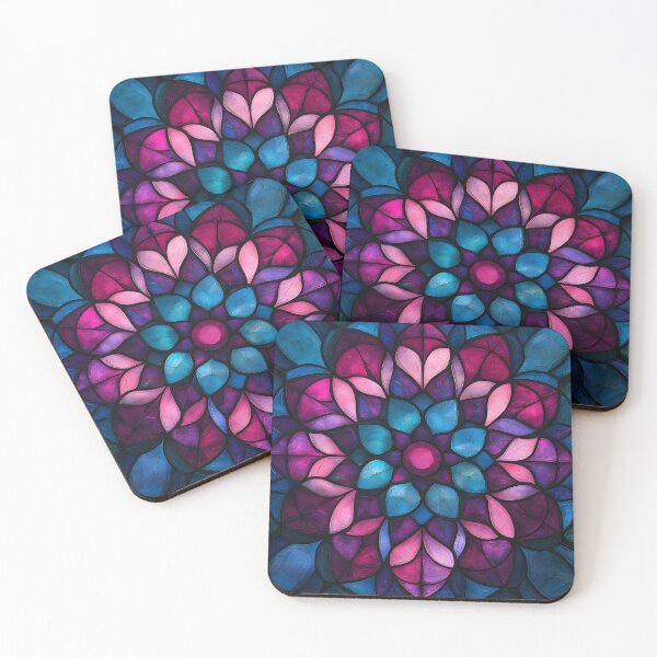 Item preview, Magenta Cyan Stained Glass Mandala | Geometric Floral Mosaic designed and sold by GrinGalore.
