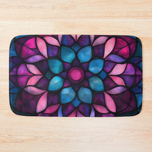 Item preview, Magenta Cyan Stained Glass Mandala | Geometric Floral Mosaic designed and sold by GrinGalore.