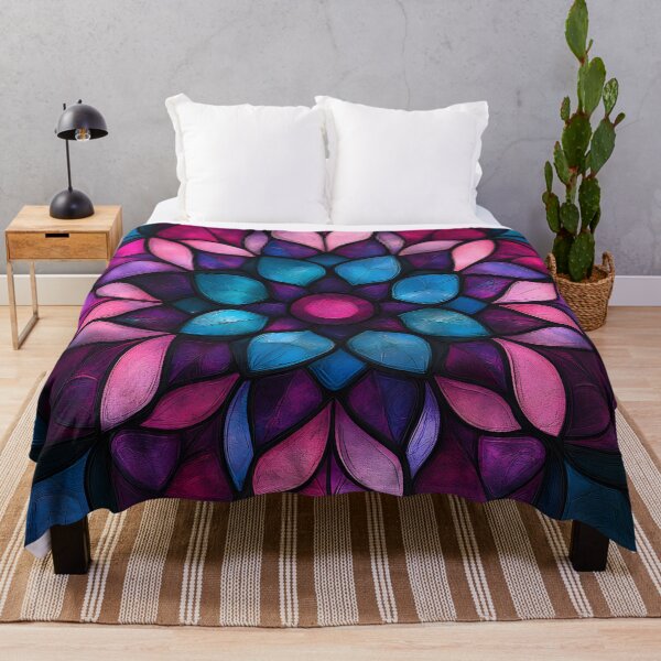 Item preview, Magenta Cyan Stained Glass Mandala | Geometric Floral Mosaic designed and sold by GrinGalore.