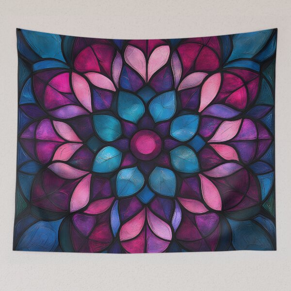 Item preview, Magenta Cyan Stained Glass Mandala | Geometric Floral Mosaic designed and sold by GrinGalore.