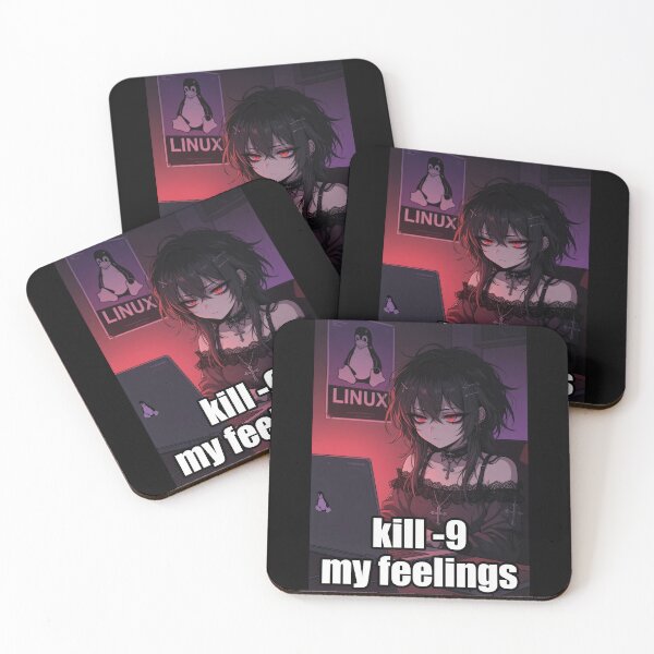 Item preview, kill -9 My Feelings, Goth Anime Linux Programmer Girl designed and sold by Amber Sky Creations.