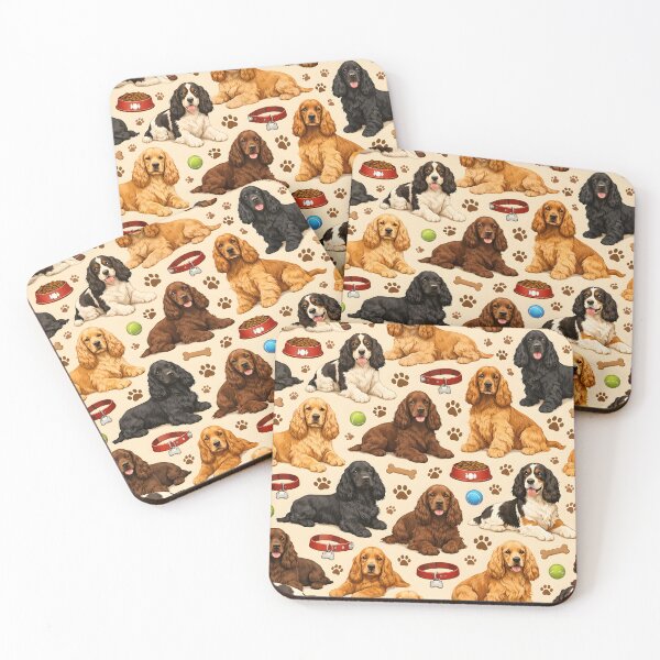 Item preview, English Cocker Spaniel Seamless Pattern – Cute Dog Lover Design with Paw Prints designed and sold by blankTeeShirt.