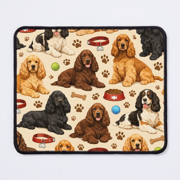 Item preview, English Cocker Spaniel Seamless Pattern – Cute Dog Lover Design with Paw Prints designed and sold by blankTeeShirt.
