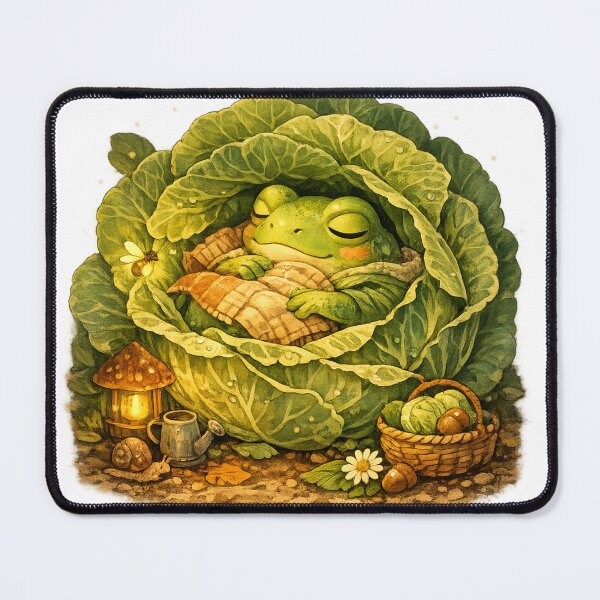 Item preview, Cozy Cabbage Frog Cottagecore Nap designed and sold by Mosslume Studio.