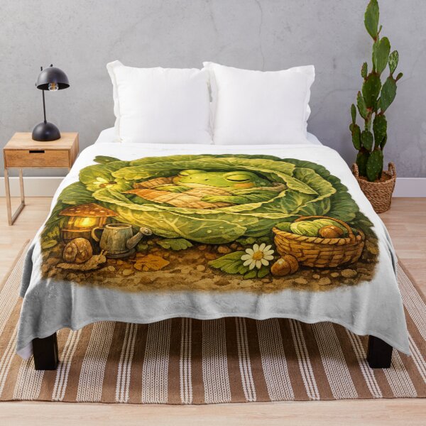 Item preview, Cozy Cabbage Frog Cottagecore Nap designed and sold by Mosslume Studio.