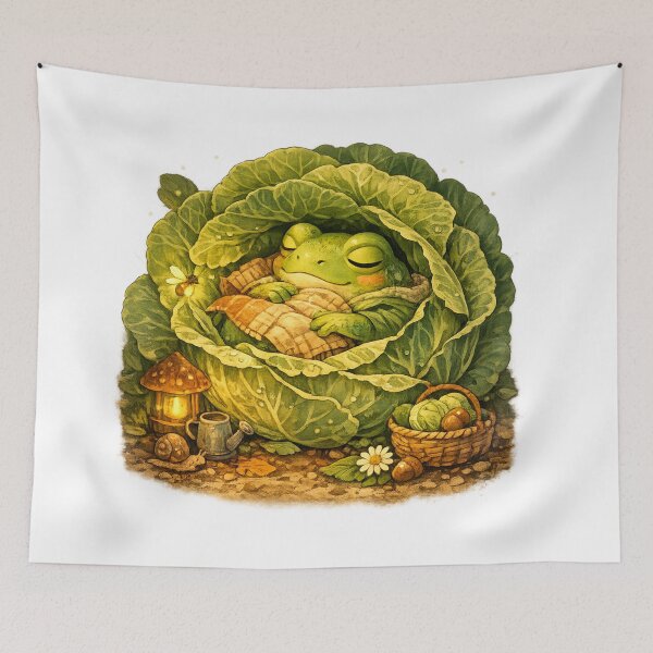 Item preview, Cozy Cabbage Frog Cottagecore Nap designed and sold by Mosslume Studio.