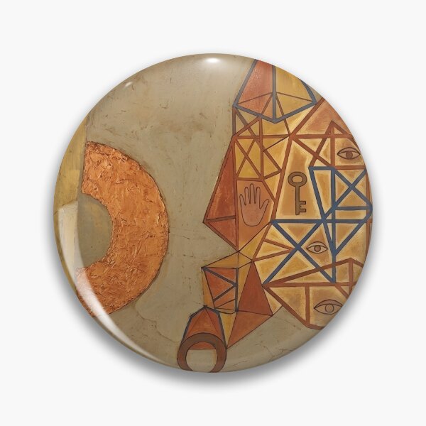 Item preview, Esoteric Geometric Cubist Painting Print | Abstract Surrealist Wall Art with Eye and Key | Alchemical Sacred Symbols Canvas Art | Distressed Ochre and Teal Mystic Poster designed and sold by SergioMiklos.