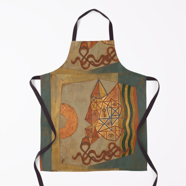 Item preview, Esoteric Geometric Cubist Painting Print | Abstract Surrealist Wall Art with Eye and Key | Alchemical Sacred Symbols Canvas Art | Distressed Ochre and Teal Mystic Poster designed and sold by SergioMiklos.