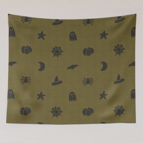 Item preview, Ghouls & Co - Retro Whimsigoth Halloween Pattern Olive Black designed and sold by DesigndN.