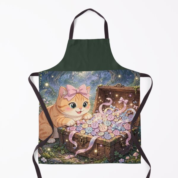 Item preview, Cute Kitten Finding Treasure Chest Buttons designed and sold by Luna's World - Moody Vibes Studio.