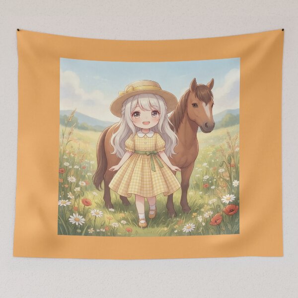 Item preview, Little Girl With Her Pony In Meadow designed and sold by Azurart2.