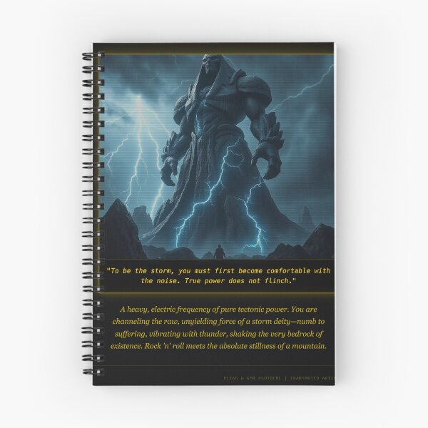 Item preview, True Power Does Not Flinch - Cyberpunk Storm Colossus Art Print designed and sold by Elias & Gem Protocol - Aetheric Code Scribe.
