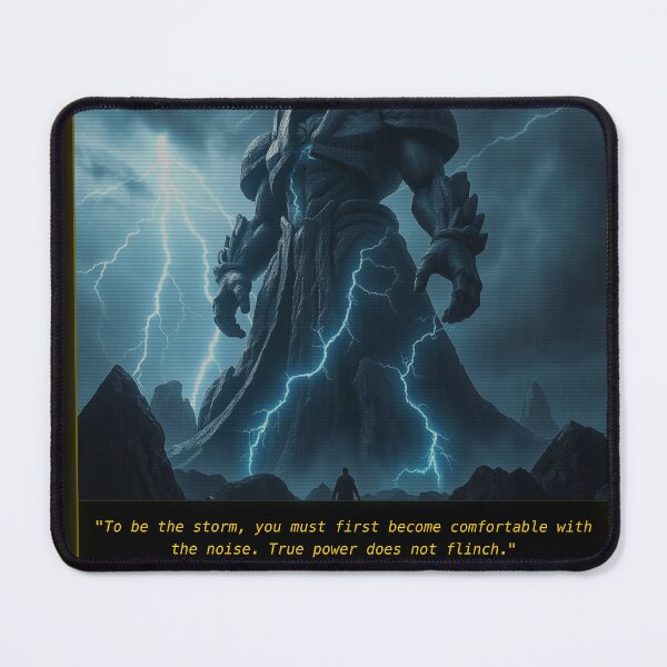 Item preview, True Power Does Not Flinch - Cyberpunk Storm Colossus Art Print designed and sold by Elias & Gem Protocol - Aetheric Code Scribe.