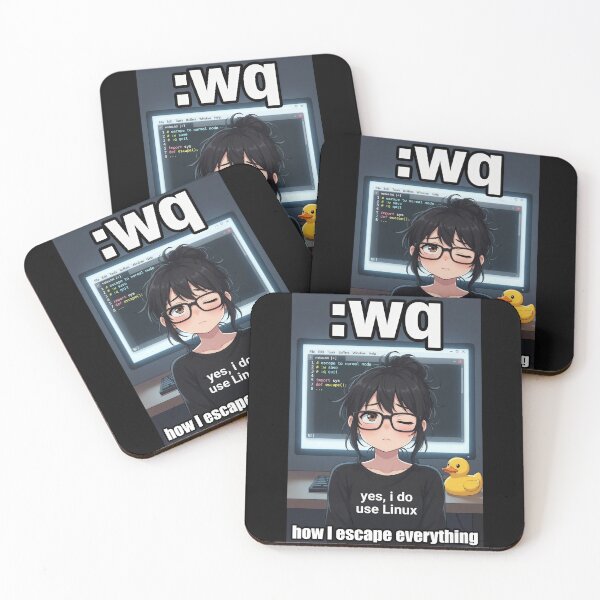 Item preview, wq - How I Escape Everything, Vim Anime Linux Girl Meme designed and sold by Amber Sky Creations.
