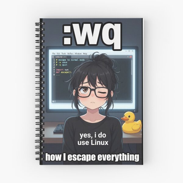 Item preview, wq - How I Escape Everything, Vim Anime Linux Girl Meme designed and sold by Amber Sky Creations.