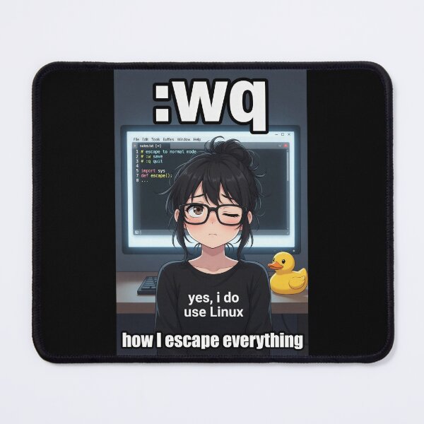 Item preview, wq - How I Escape Everything, Vim Anime Linux Girl Meme designed and sold by Amber Sky Creations.