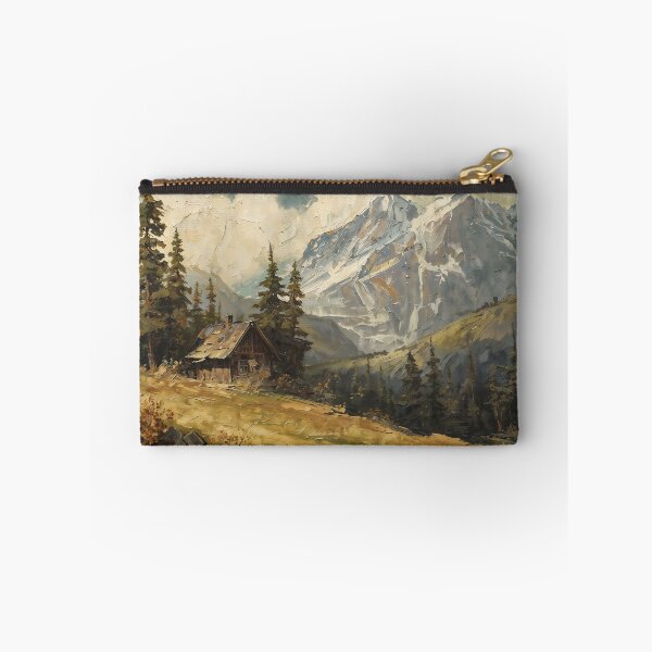 Item preview, Vintage Alpine Mountain Landscape with Cabin - Impasto Oil Painting designed and sold by Sergey Sedunov.