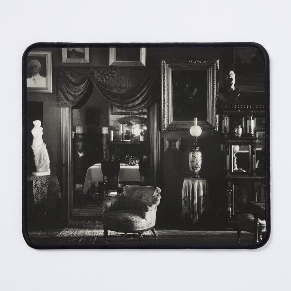 Item preview, Vintage 1912 Lake George, Oaklawn Victorian Gilded Age estate interior library black and white art print photogtraph by Alfred Stieglitz. designed and sold by Astrid Arkhangelsky.