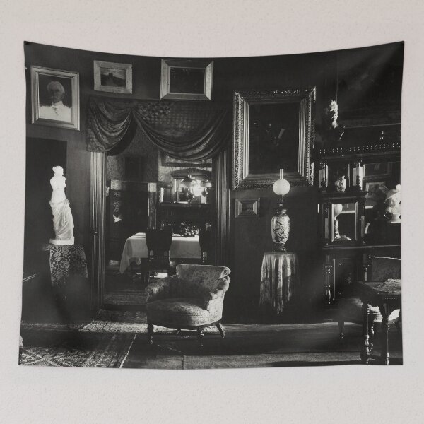 Item preview, Vintage 1912 Lake George, Oaklawn Victorian Gilded Age estate interior library black and white art print photogtraph by Alfred Stieglitz. designed and sold by Astrid Arkhangelsky.