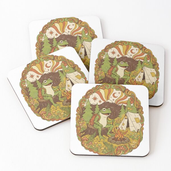 Item preview, Retro Happy Camper Frog Roasting Marshmallows Outdoor Camping Woodland Fun designed and sold by The Design Trendz.