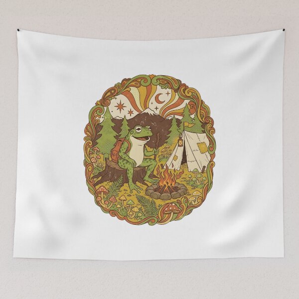 Item preview, Retro Happy Camper Frog Roasting Marshmallows Outdoor Camping Woodland Fun designed and sold by The Design Trendz.