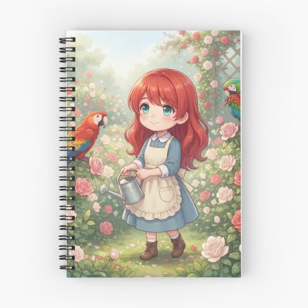 Item preview, Girl watering roses with parrots in a greenhouse designed and sold by Azurart2.