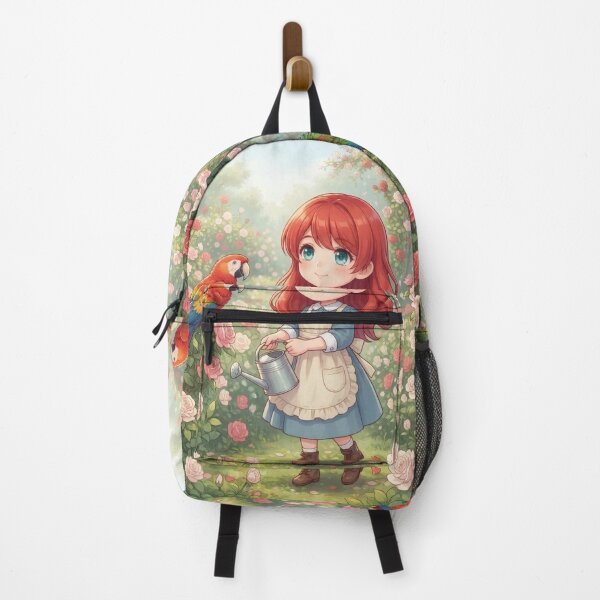 Item preview, Girl watering roses with parrots in a greenhouse designed and sold by Azurart2.