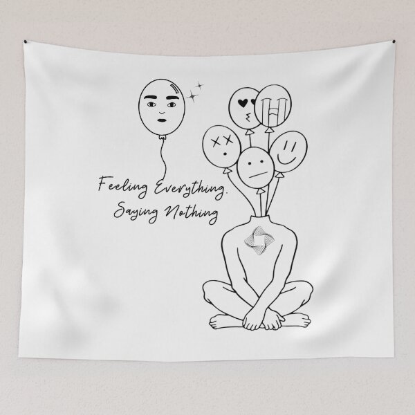 Item preview, Feeling Everything Saying Nothing | Minimalist Mental Health Line Art designed and sold by waikibi ⭐⭐⭐⭐⭐.