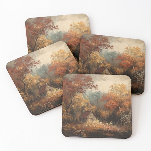 Item preview, Vintage Autumn Forest Cabin - Moody Fall Landscape Oil Painting designed and sold by Sergey Sedunov.